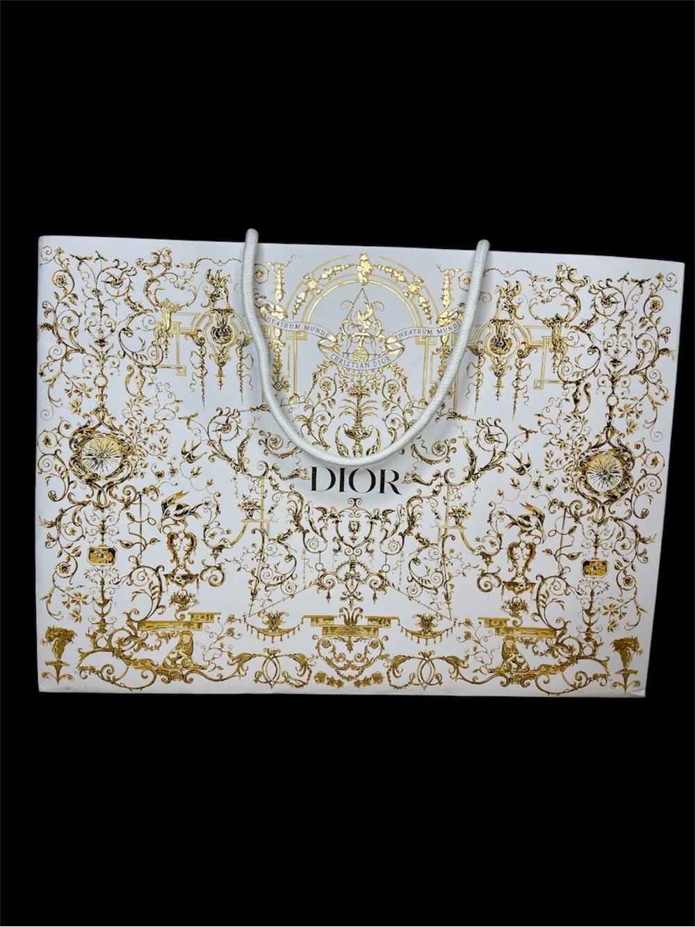 Authentic Dior White and Gold Baroque-Print Tote